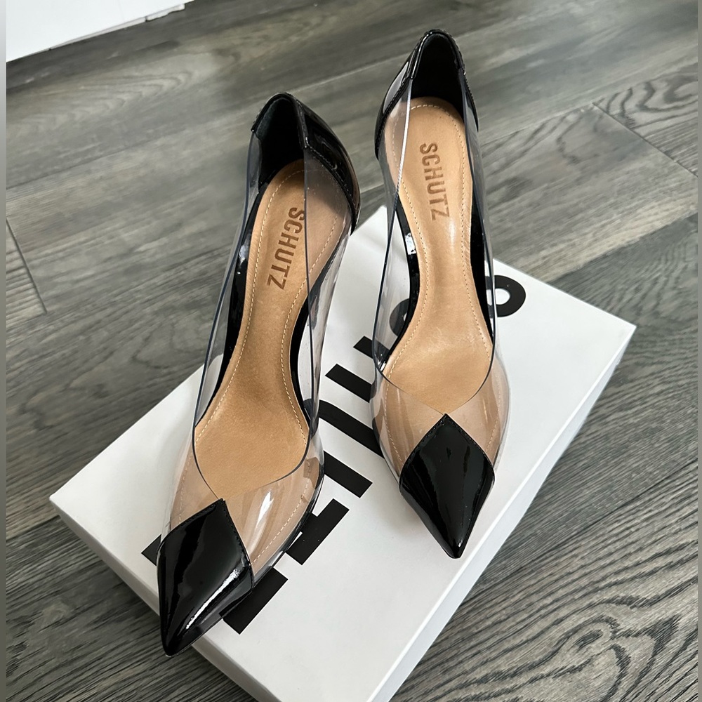 Schutz Cendi Patent Leather Transparent Pumps, Size 7.5B